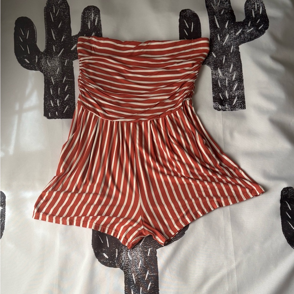 Fashion Nova Red and White Striped Romper